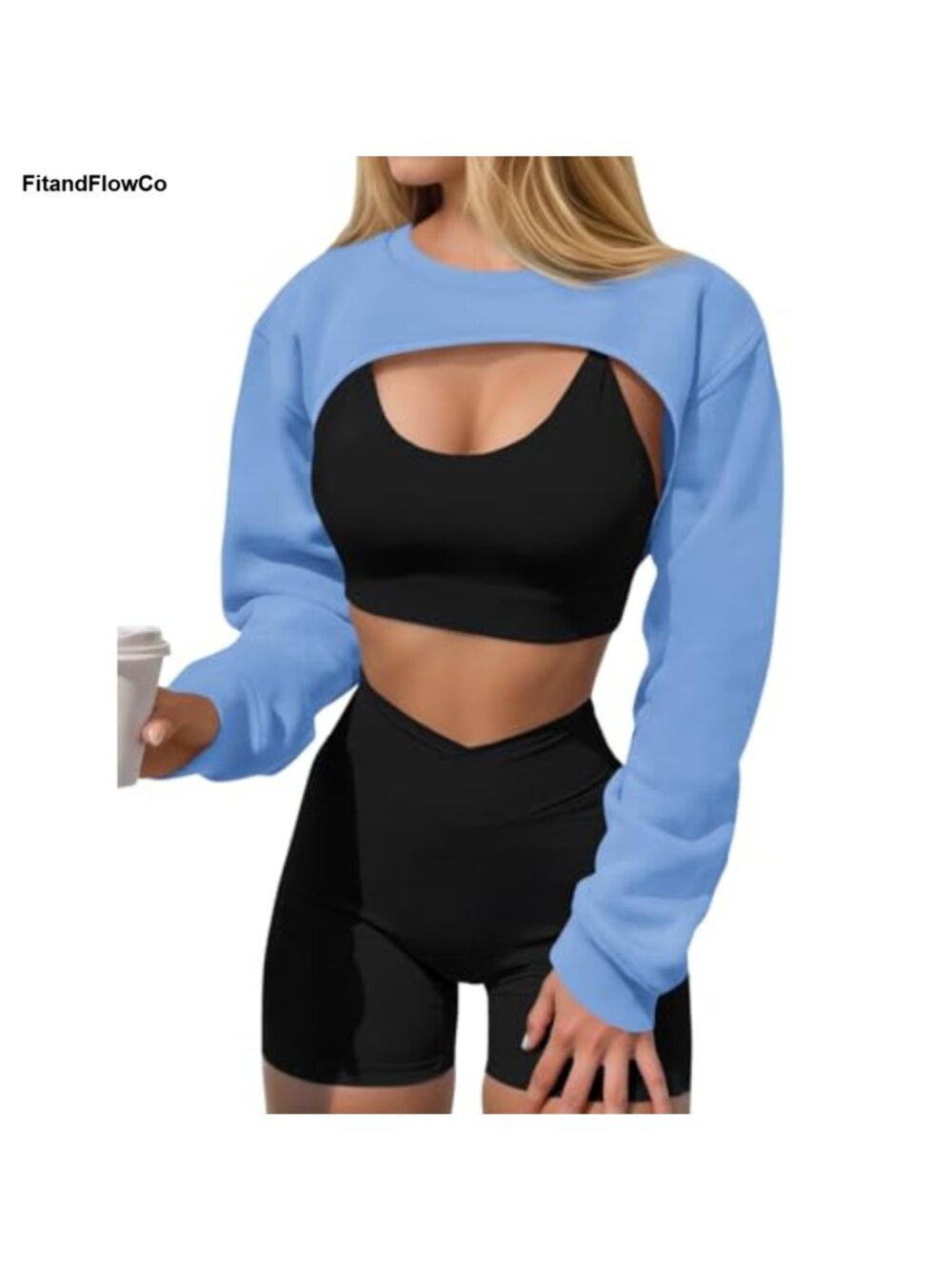 Women's Cropped Sweatshirt Shrug Long Sleeve Gym Cover Up Y2K Super Crop Top